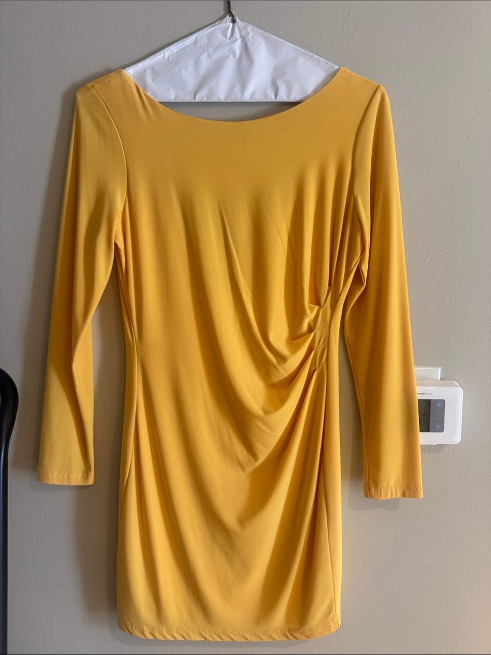 Women’s Yellow Long-Sleeve Knot Detail Dress